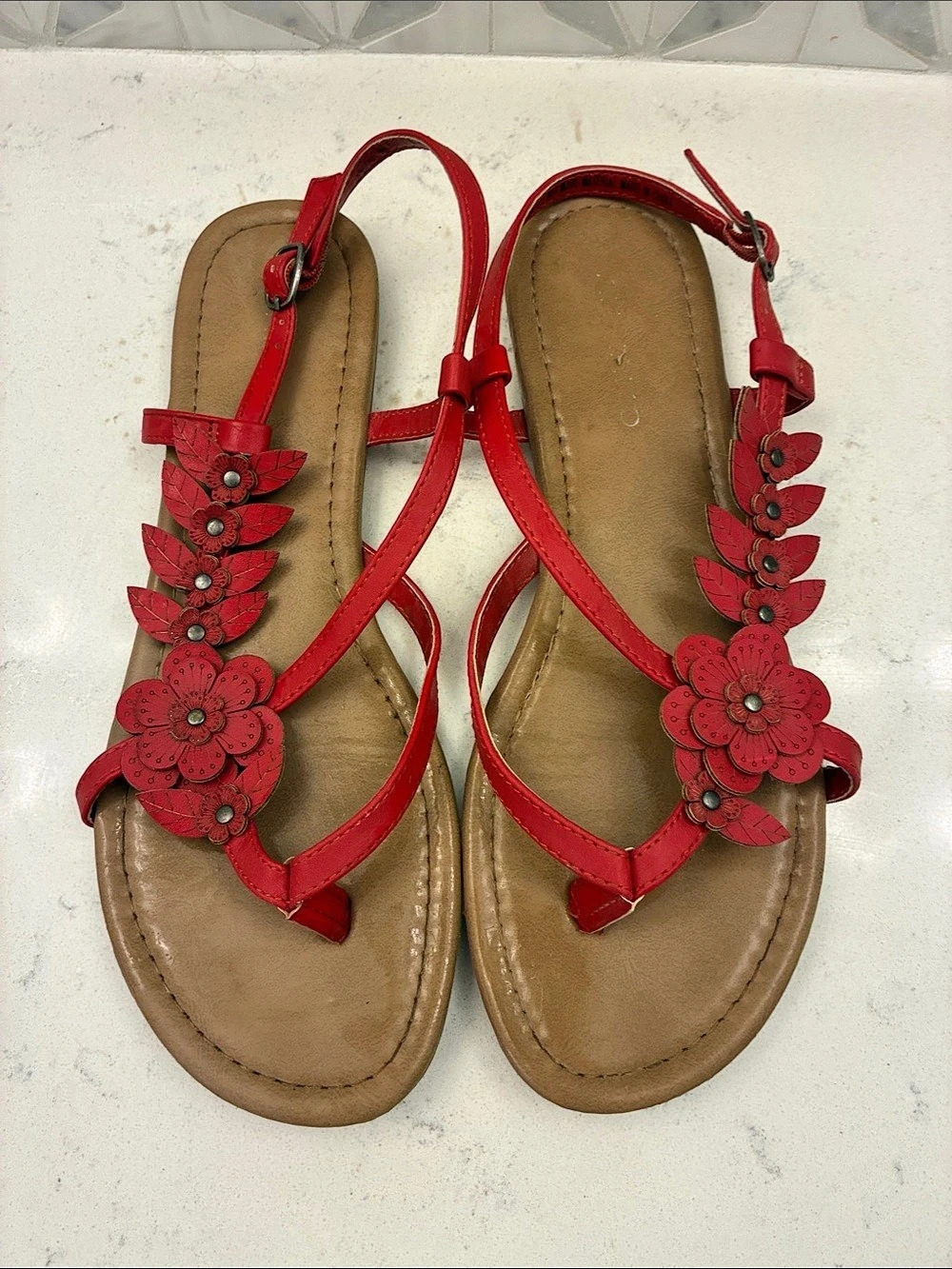 Andiamo Red Floral Flat Sandals